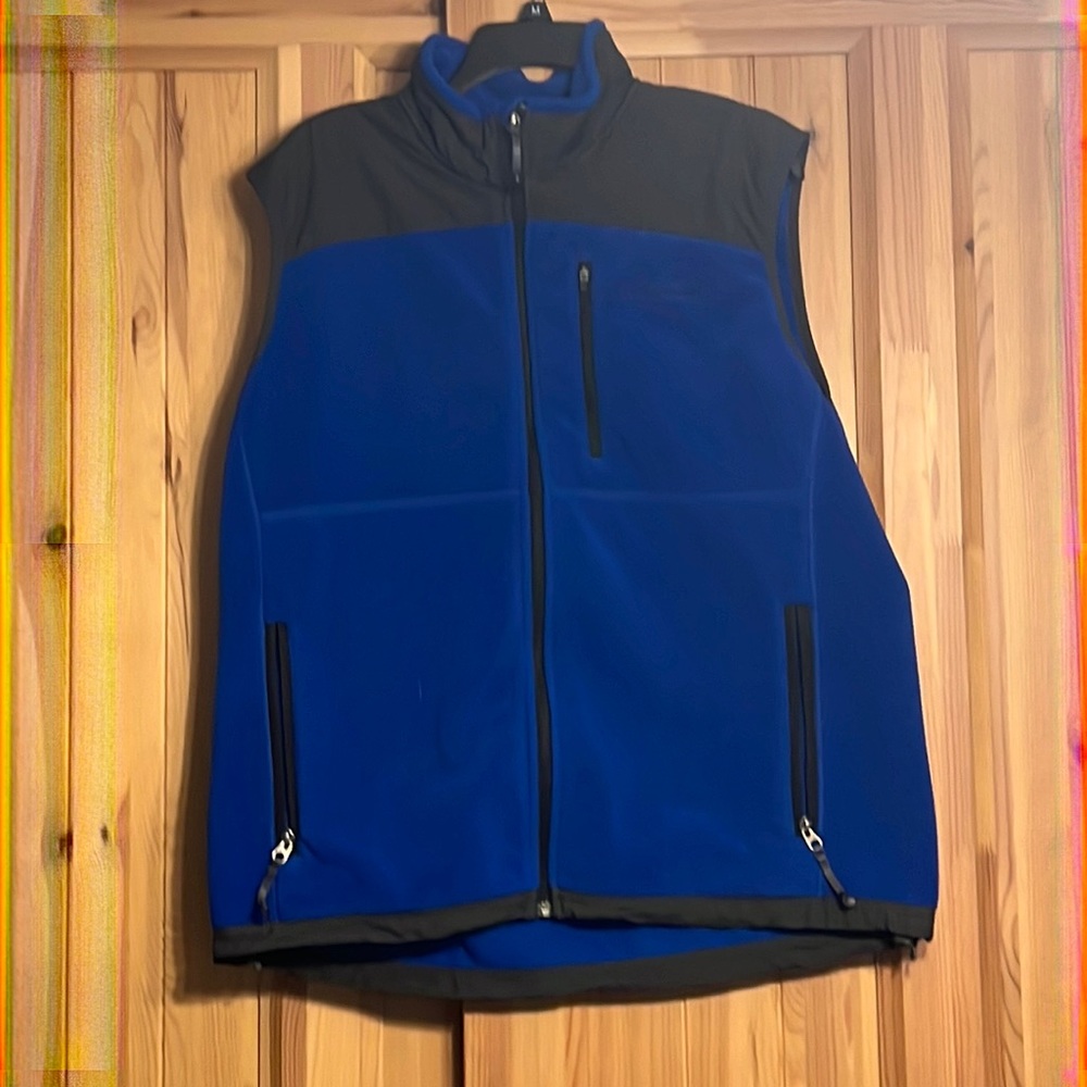 Eddie Bauer Blue Black Fleece Vest L Polar Tech Windpro GUC